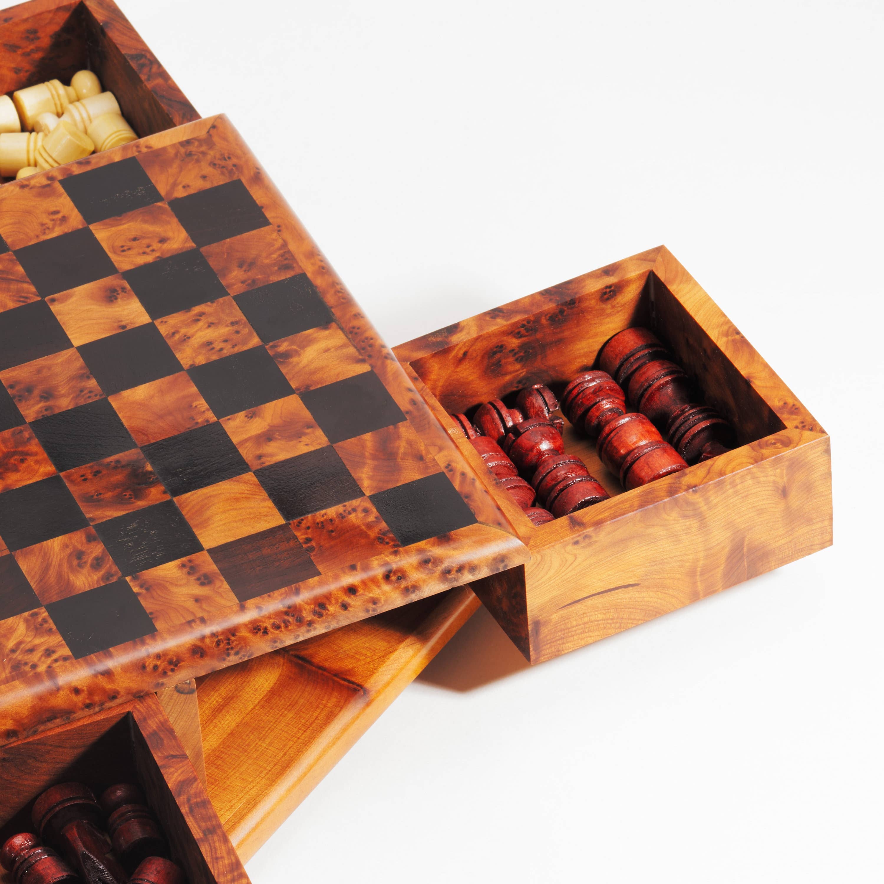 Yemma Goods - Wholesale Board Game - Thuya Wood Rotary Chess Board With Folding Compartments2