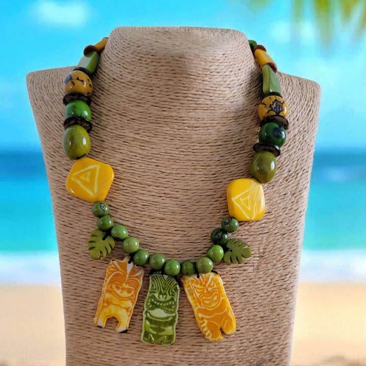 TIKI Guds lemonadefarver tagua naturlig halskæde for engroshandel hos Organic jewelry by Allie
