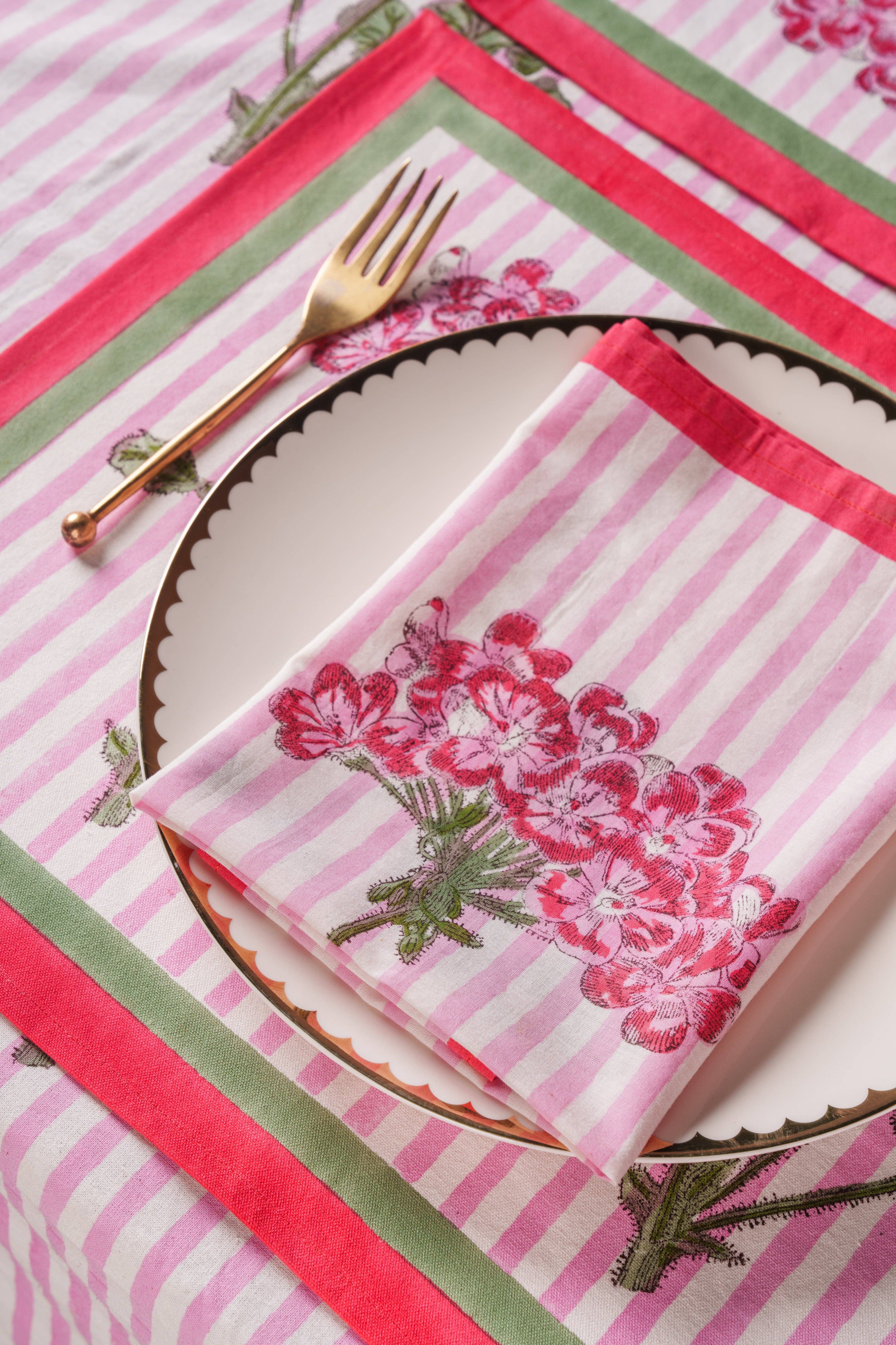 Inner Child - Wholesale Dinner & Cloth Napkin - Pink Hydrangea Blockprint Napkins, Set of 41