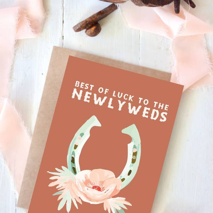 Tirzah Lane Art - Wholesale Wedding Card - Horseshoe and Flower Western Wedding Card, Bride and Groom Card, Newlywed card