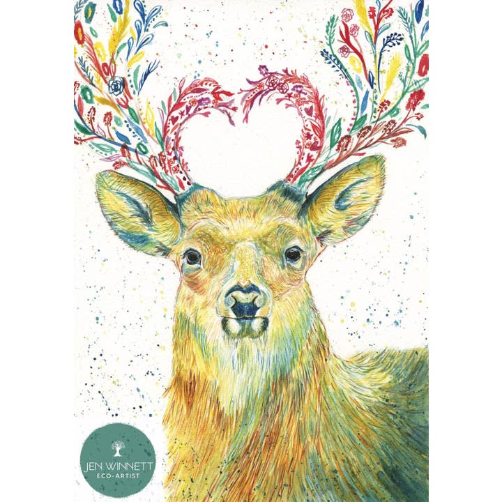 Serenity the stag Art, aquarelle signée, imprimé animalier pour la vente par Jen Winnett Eco Artist