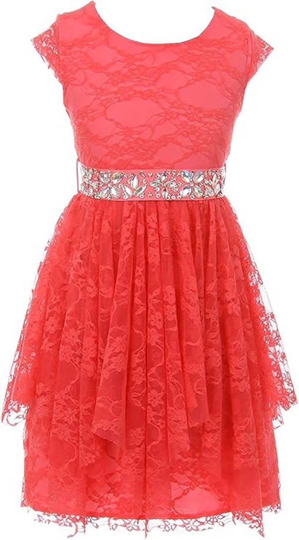iGirlDress - Wholesale Dress - Kids - Girls Floral Lace Dress with Cubic Belt, Holiday Size 2-148