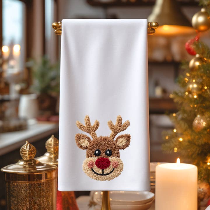 🦌 “Rudy the Reindeer” Holiday Towel for wholesale by Top Knot Apparel
