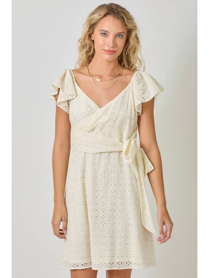 Mystree - Wholesale Dress - Women's - 61052 Surplice Neck Flutter Sleeve Tie Dress