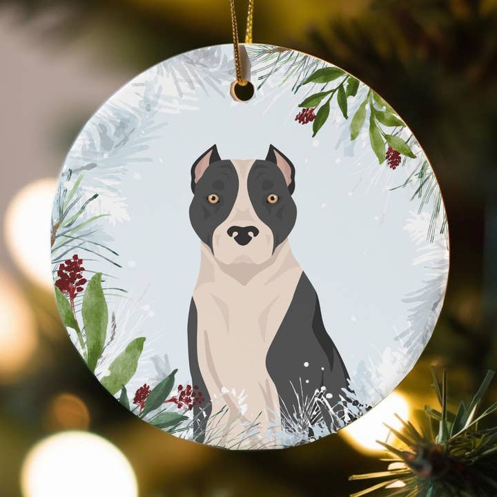 Ornements de Noël en céramique pour chien American Staffordshire Terrier pour la vente par Canine Companions