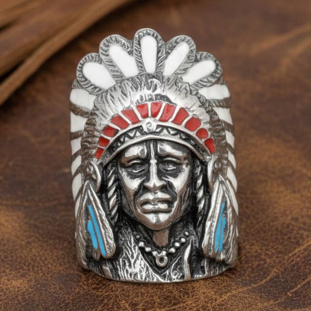 SK1064 Bague indienne pour homme avec bijoux de moto en acier inoxydable émaillé pour la vente par Heavy Metal Jewelry