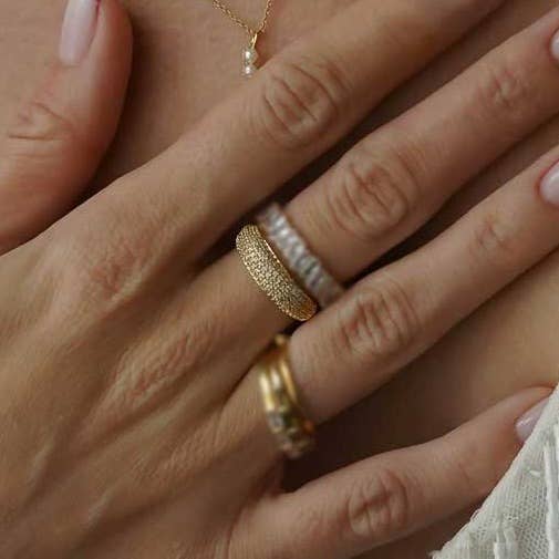 Feiner vergoldeter, verstellbarer Pavage-Ring mit Strasssteinen für den Großhandel von Bijoux 7bis