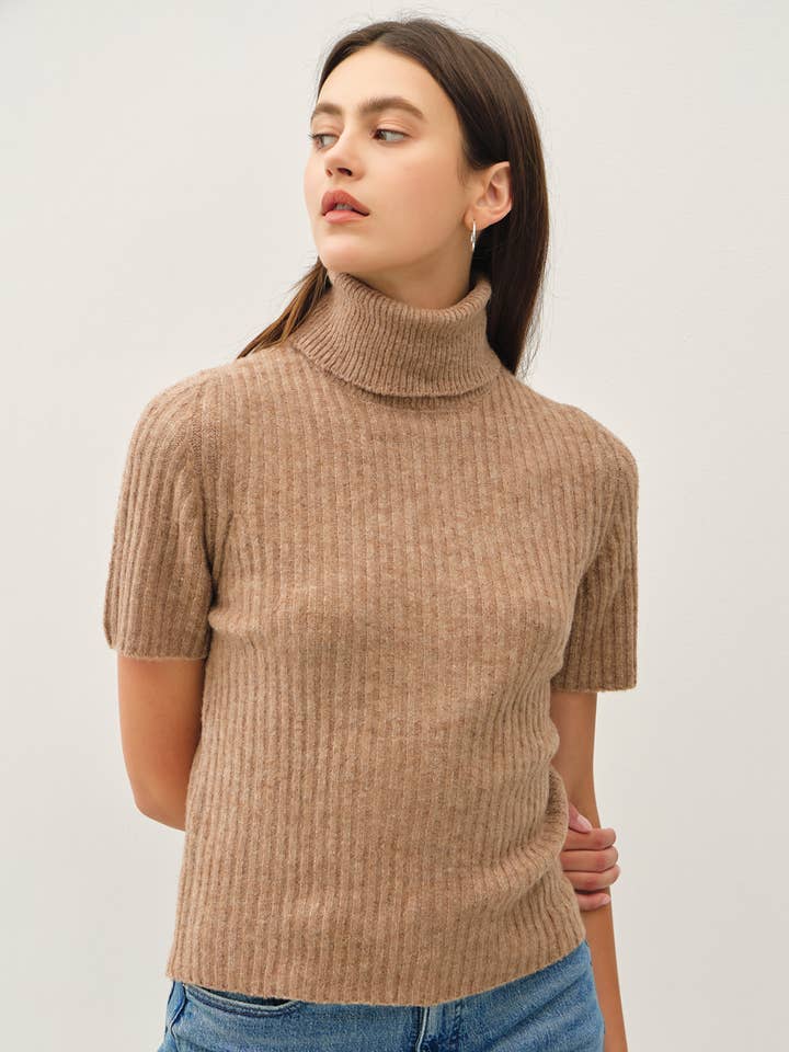 Be Cool - Wholesale Knit Sweater - Women's - RIBBED WOOL BLEND TURTLENECK SHORT SLEEVE SWEATER
