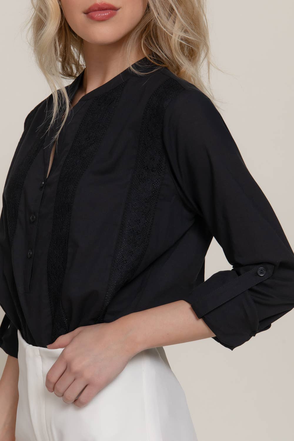 Active Basic | Active USA - Venta al por mayor Blusa - Mujer - Blusa tejida con panel de encaje y manga larga14