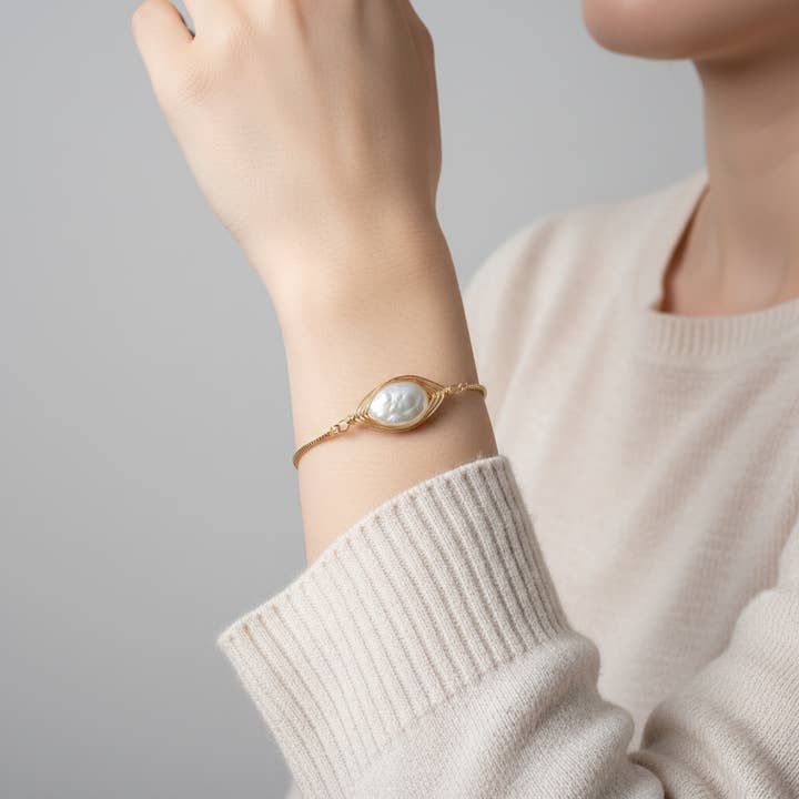 iBijoux - Wholesale Charm/Dangle Bracelet - Minimal Wired Baroque Pearl Bracelet (1B14) 3