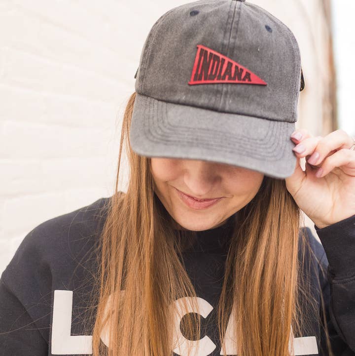 Left Grain - Wholesale Baseball Cap - Women's - Indiana Pennant Leather Patch Hat on Charcoal Dad Hat0