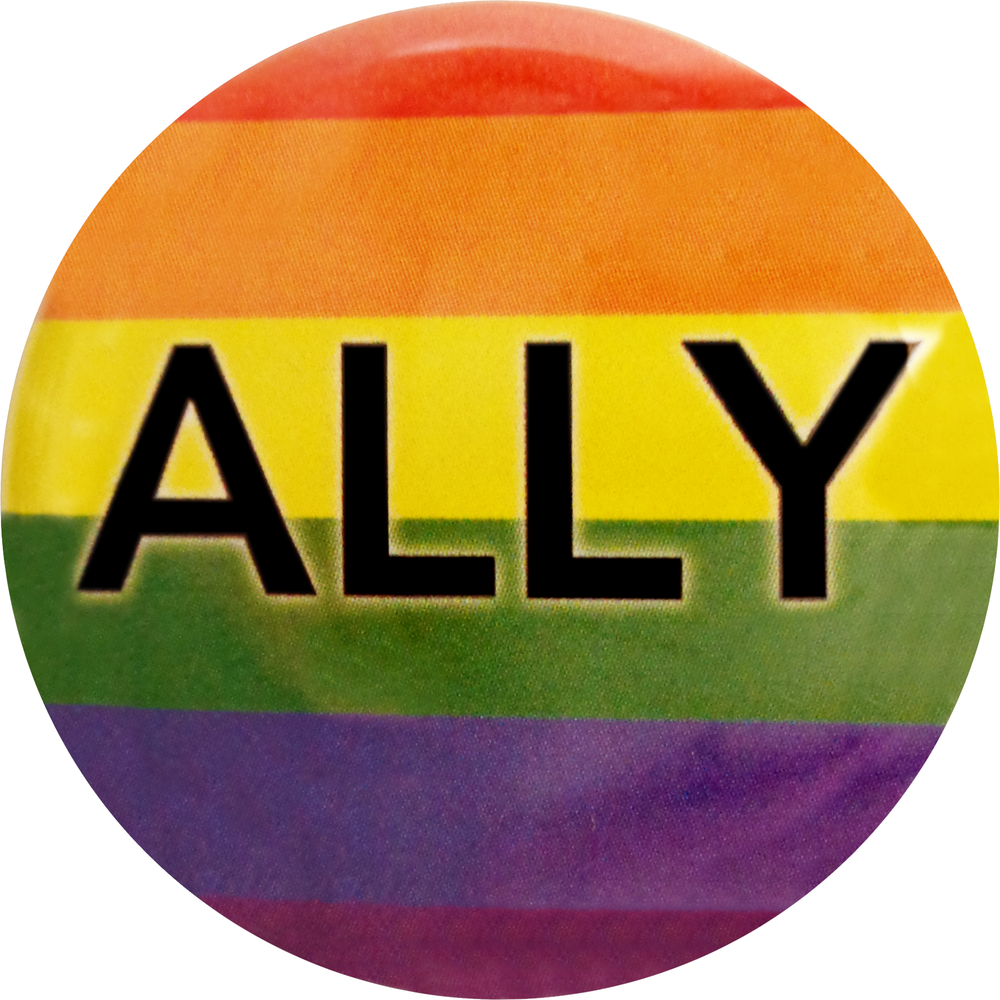 Square Deal Recordings & Supplies - Wholesale Lapel Pin/Button - Pin-on Button - 1.25 Inch - "Ally" - Black On Pride Rainbow0