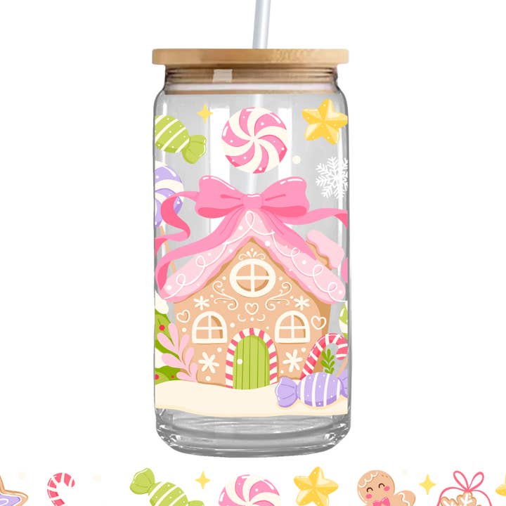 Teddy Transfers - Wholesale Sublimation Transfer - Pink Gingerbread House UV DTF Cupwrap0