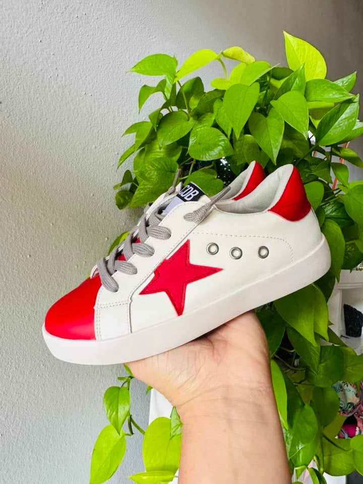 Torn and Trendy - Wholesale Lifestyle Sneakers - Women's - White and Red Star Sneakers - Women