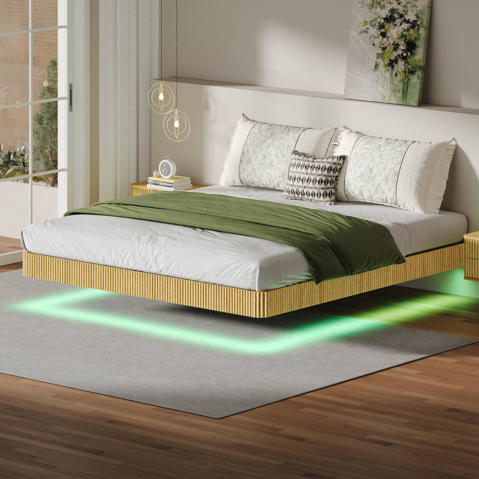 39F Inc. - Wholesale Bed - Floating Bed Frame with LED Lights  2 Sizes and 2 colors1