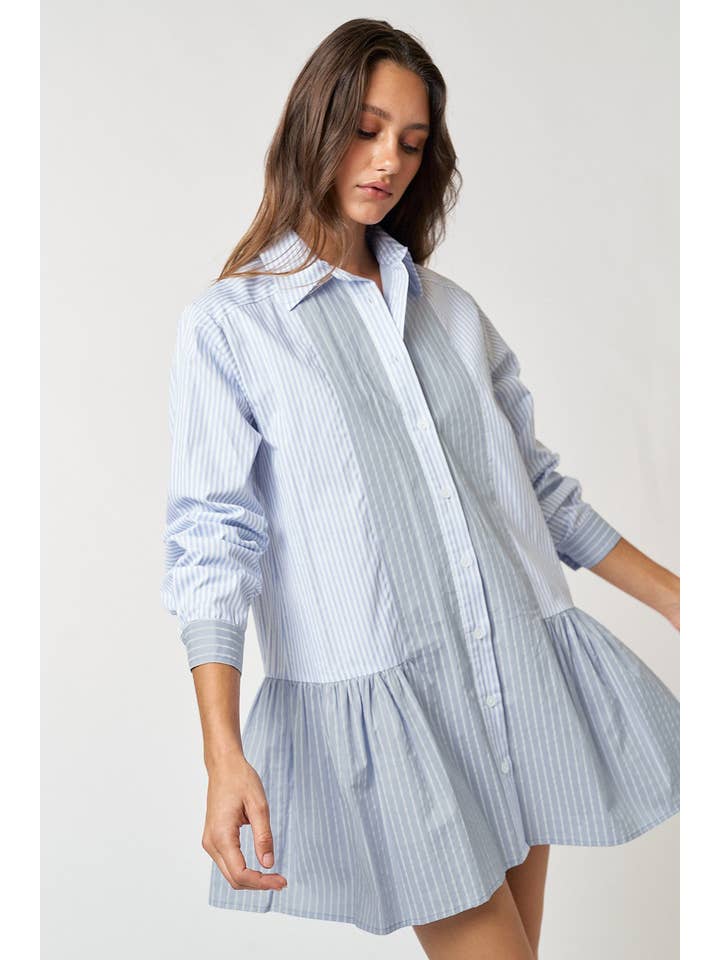 ILD3342Â STRIPE BUTTON UP COLLARED MINI SHIRT DRESS for wholesale on Faire