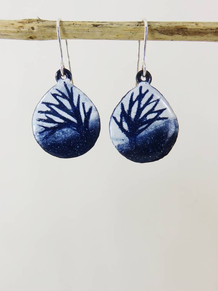 Dark Blue and White Tree Teardrop Earrings for wholesale by 830 Degrees