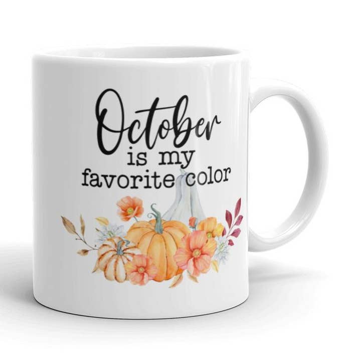 Tasse à café citrouille de couleur préférée Octobre est ma couleur préférée pour la vente par Words of Ivy