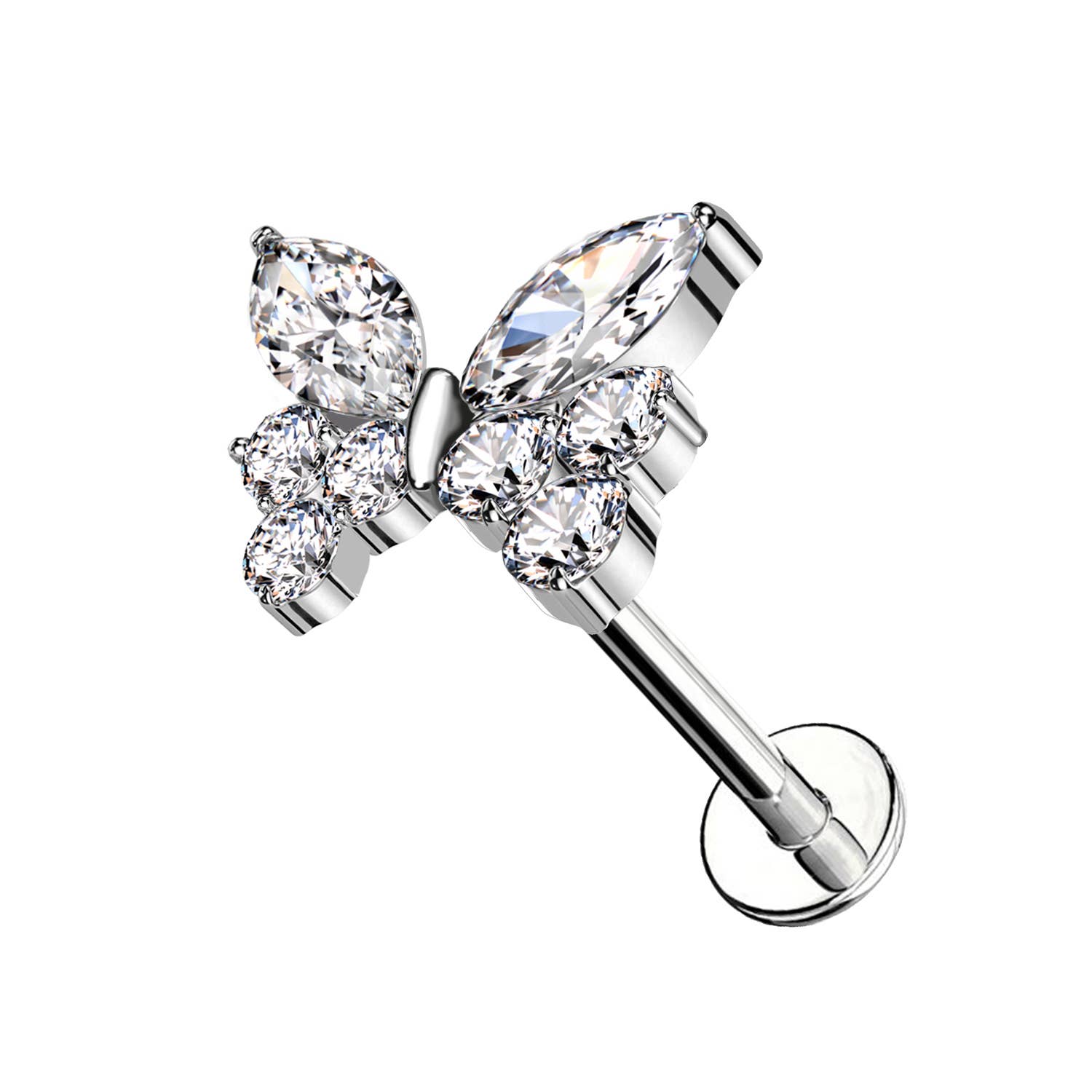 Awaken – wholesale Single earring – Labret Titanium Butterfly-Shaped Piercing with Crystals3