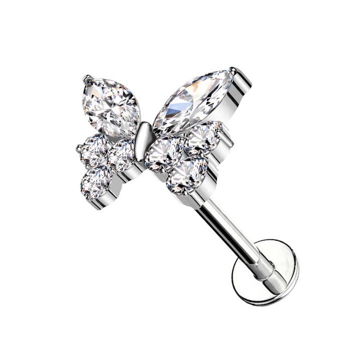 Awaken – wholesale Single earring – Labret Titanium Butterfly-Shaped Piercing with Crystals3