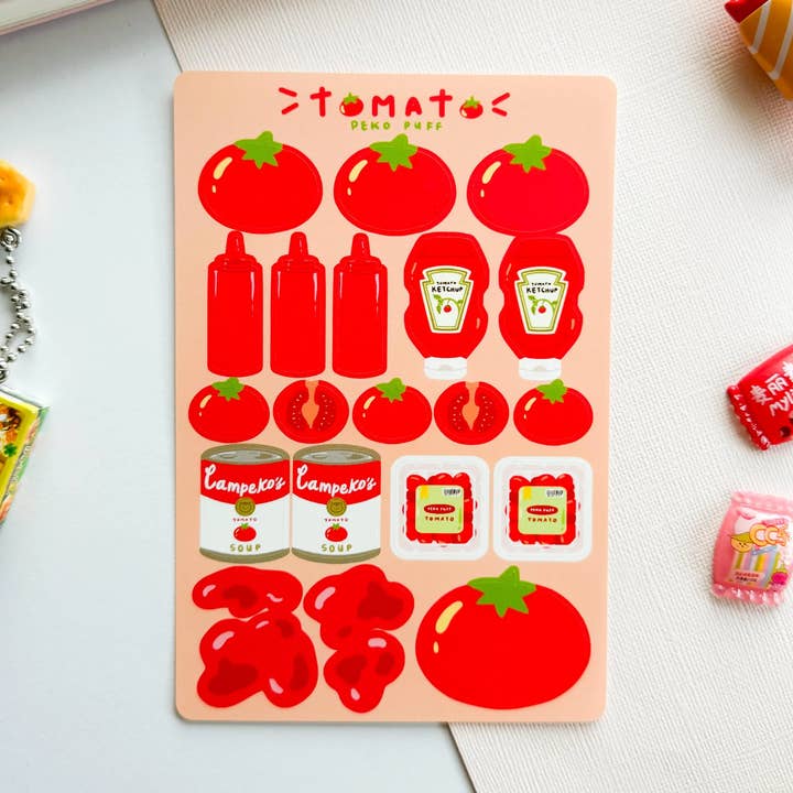 Tomato Matte Waterproof Deco Sticker Sheet for wholesale by PekoPuff