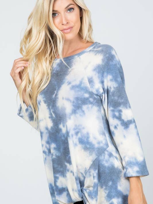 Tie Dye Sweater Front Twisted Long Sleeve Top for wholesale by Rose Mellow Fashion