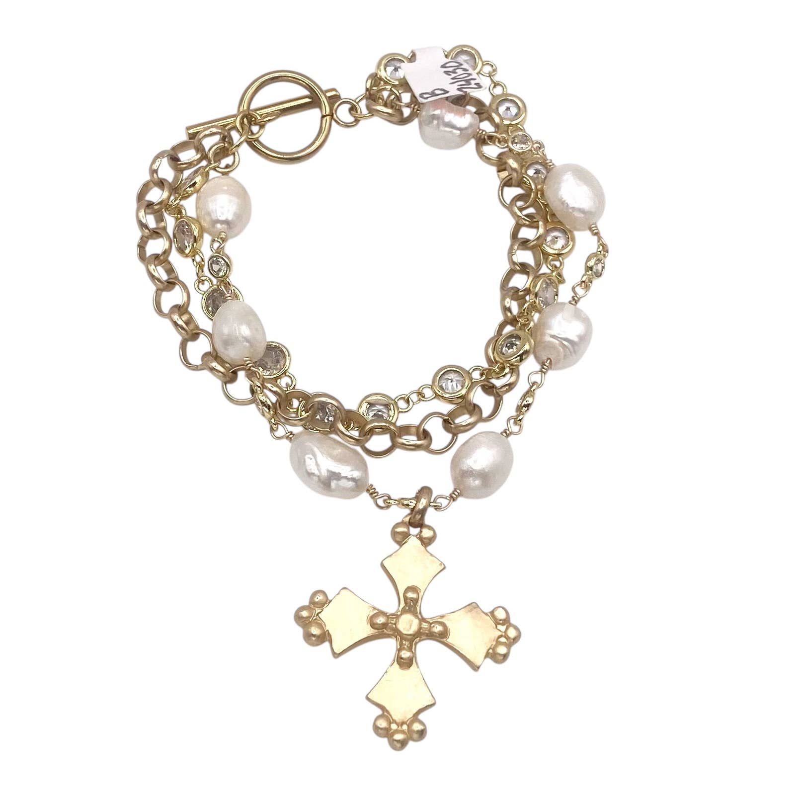 VB&CO Designs Handmade Jewelry - Wholesale Charm/Dangle Bracelet - French vintage cross pearl matte gold jewelry1