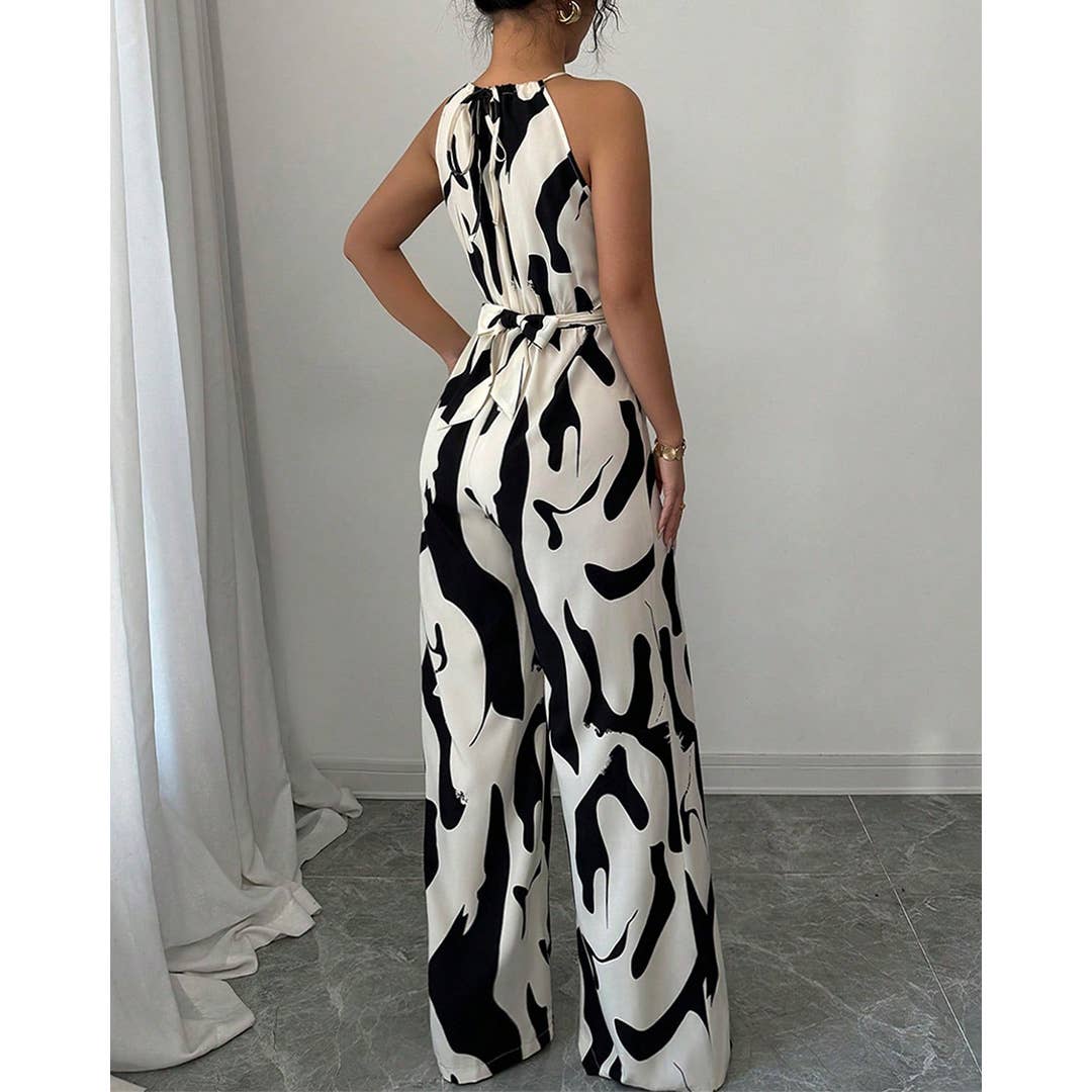 Noir Combinaison large à dos noué avec imprimé zèbre UNISHE en vente sur Faire5