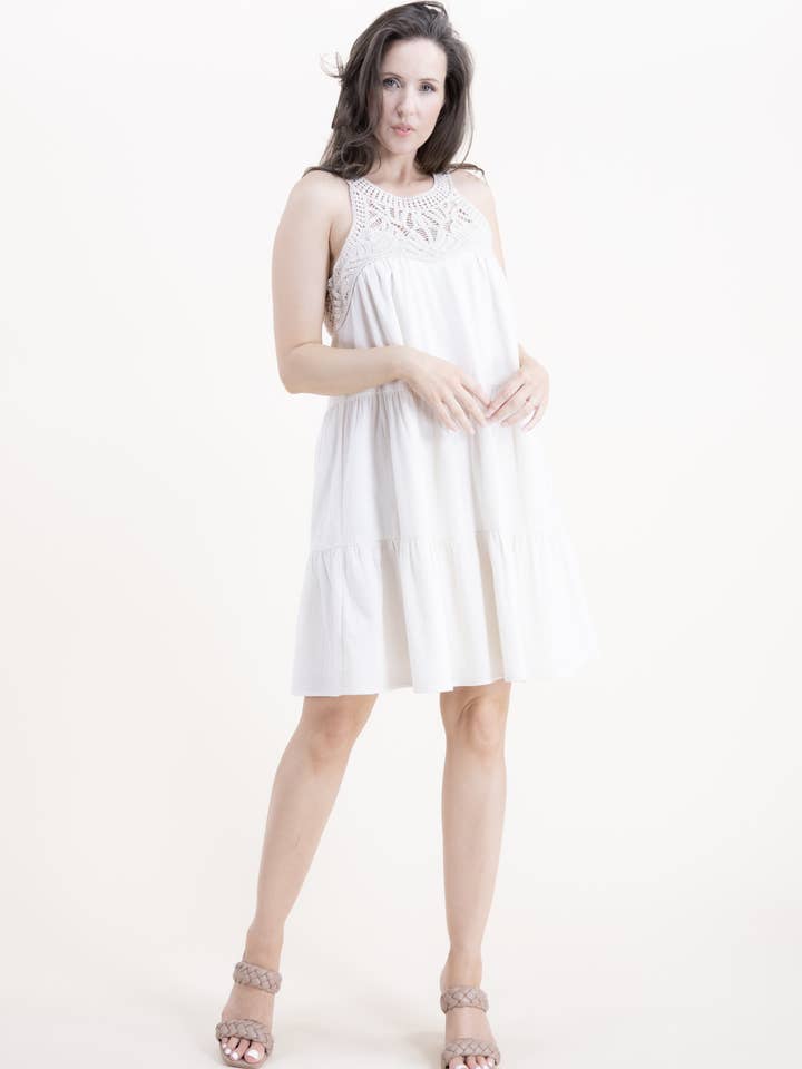 Crochet Yoke Fully Lined Tiered Tent Dress for wholesale by Original USA