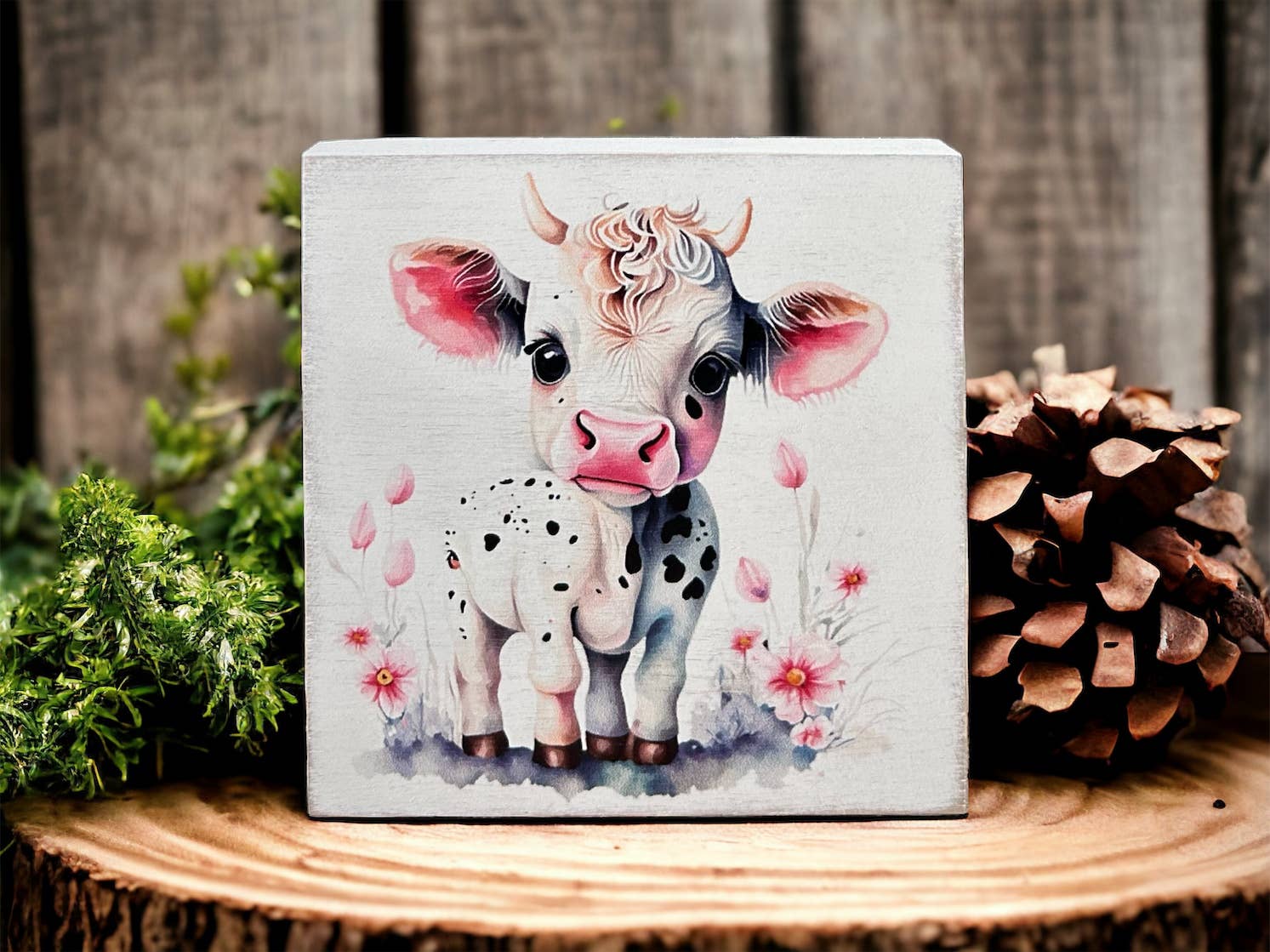 Inkwood Crafters - Wholesale Sign - Adorable Young Cow Wood Block Sign