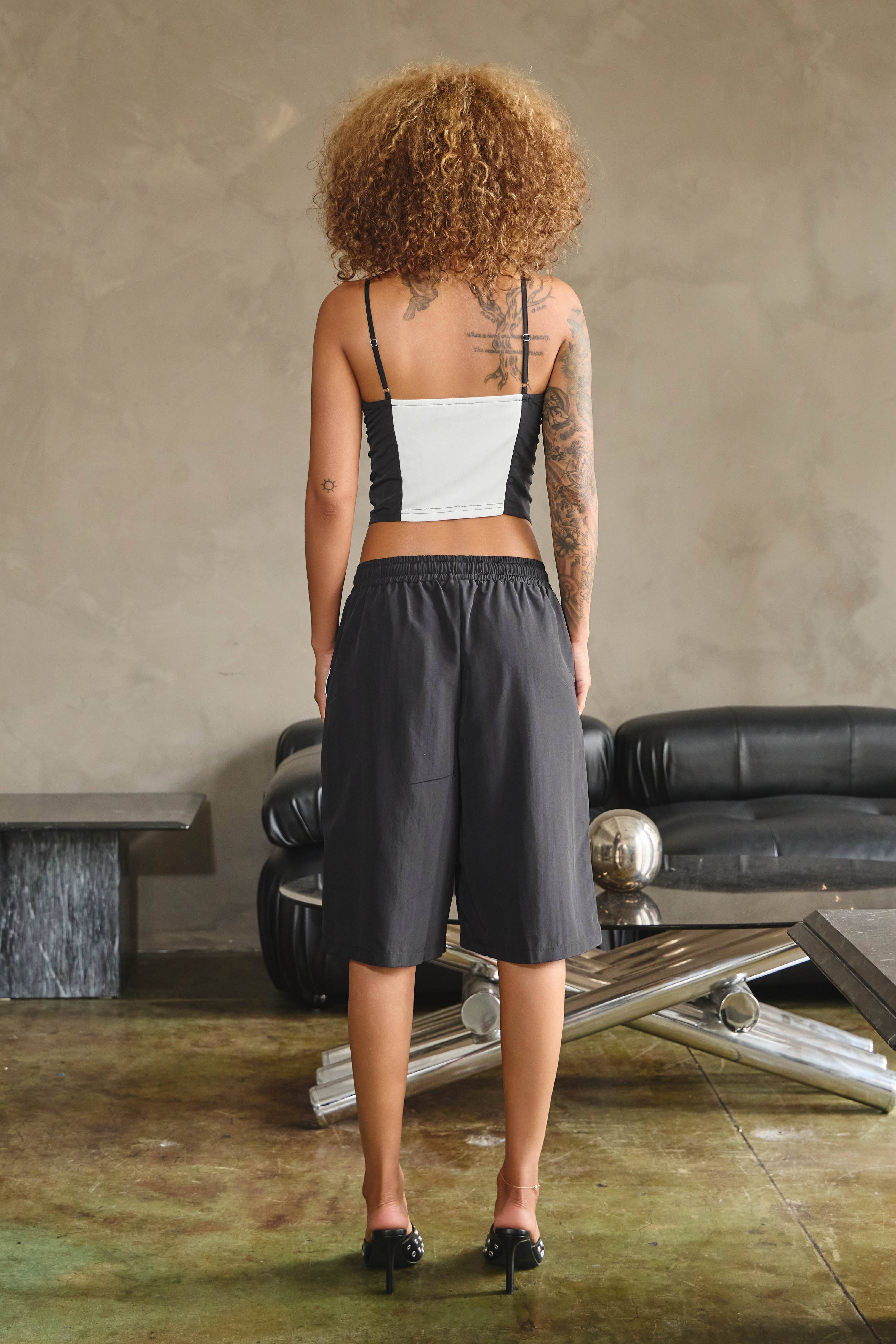 Black Nylon & mesh contrast zip-up cami top for wholesale on Faire4