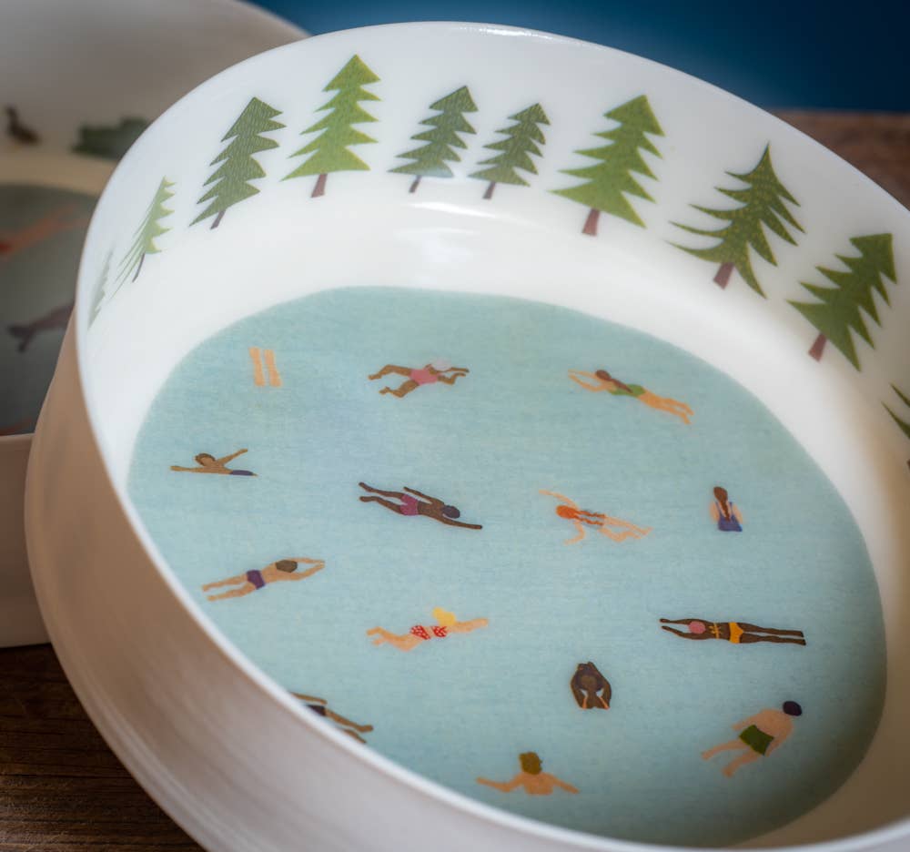 Becky Mackenzie Ceramics – wholesale Decorative plate/dish/bowl – Fine Porcelain Individually Handmade 'Wild Swimmers' Bowl1