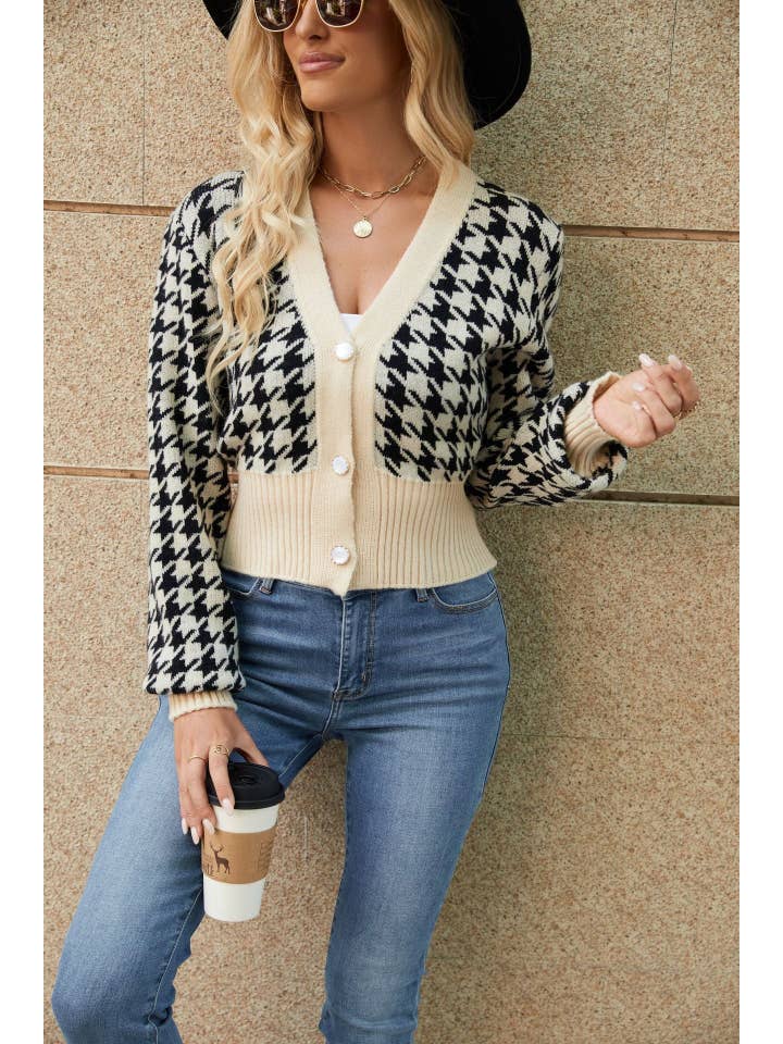 L Michele – Großhandel Strickjacke – Damen – Langärmliger Strickcardigan mit Gingham-Knopfleiste9