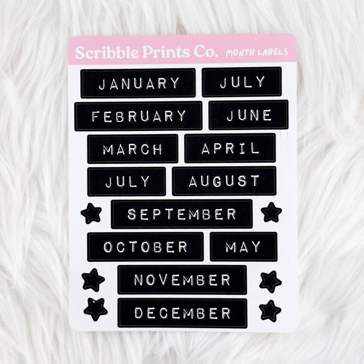 Month Labels // Matte Journal Stickers for wholesale by Scribble Prints Co.