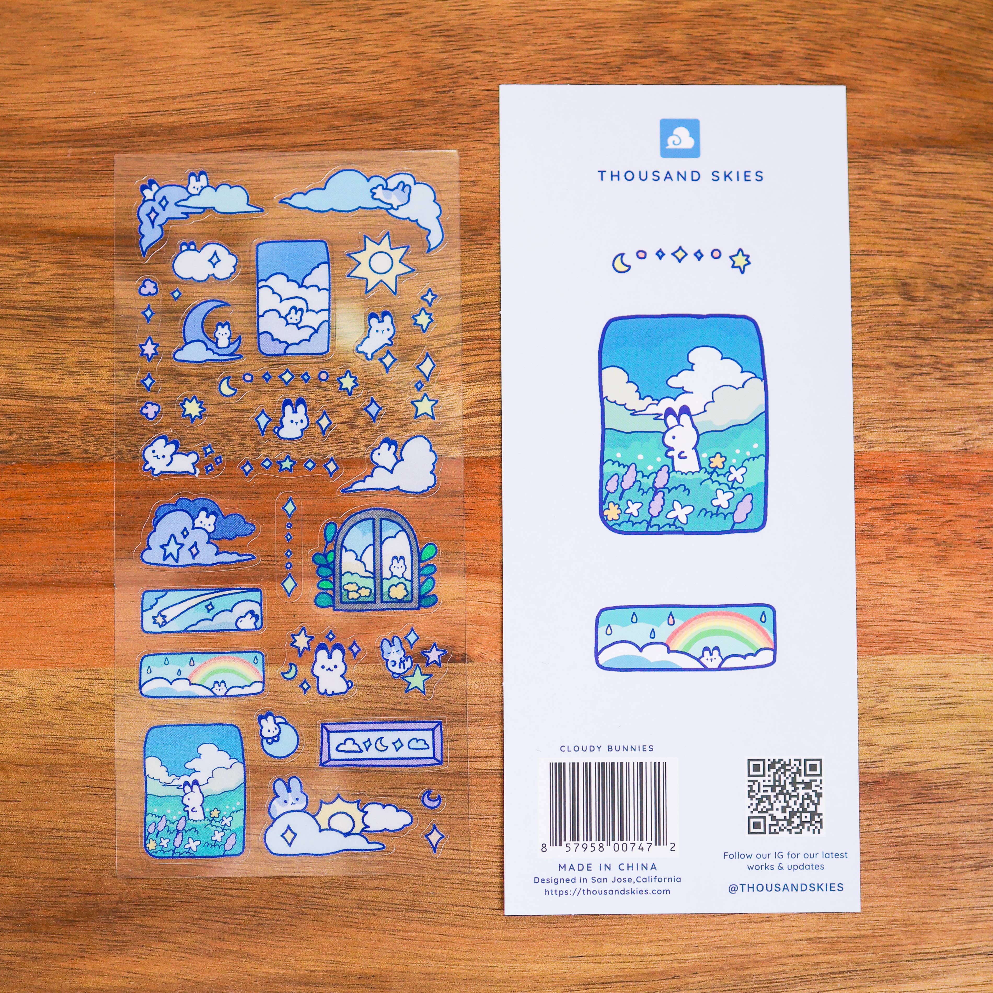 Thousand Skies – Engroshandel Klistermærke – Klistermærkeark (Gennemsigtig) - Skyede Kaniner2