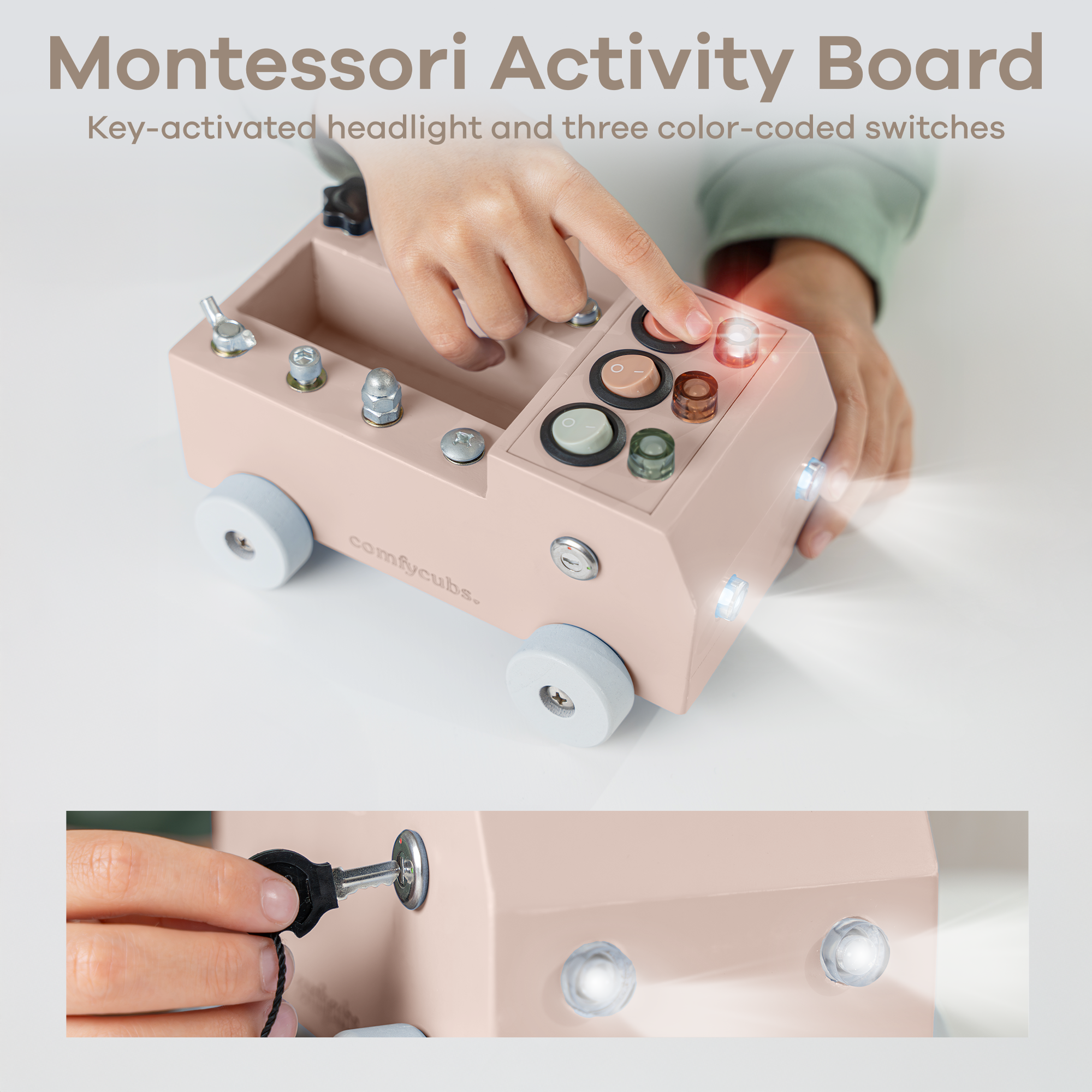 Comfy Cubs – Carro/camião de brinquedo - Crianças por atacado – Conjunto de Brinquedos de Caminhão Busy Board com Interruptor de Luz LED para Crianças 3+2