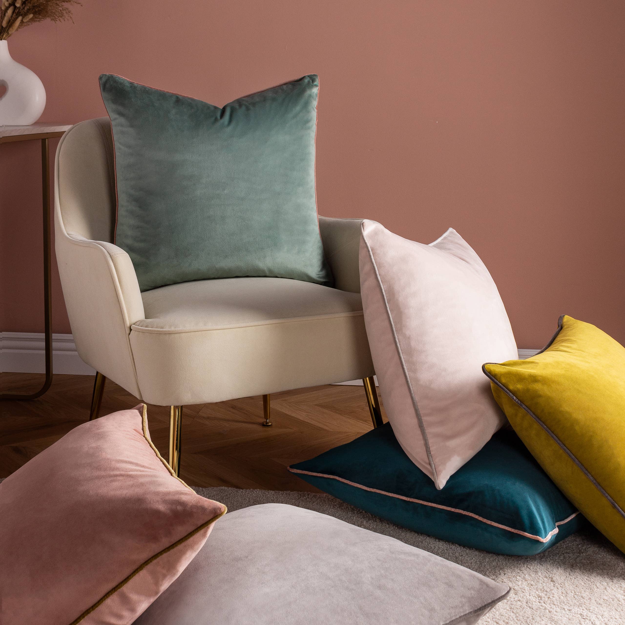 Teal/Blush Cuscino Meridian Velvet Teal/Blush in vendita all'ingrosso su Faire4