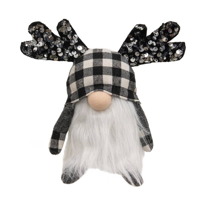 Black & White Buffalo Check Sequin Mini Reindeer Gnome for wholesale by Bright Ideas