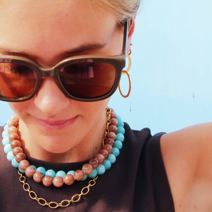 Bazou - Wholesale Beaded/pearl necklace - Natural stone bead necklace XL - old green3