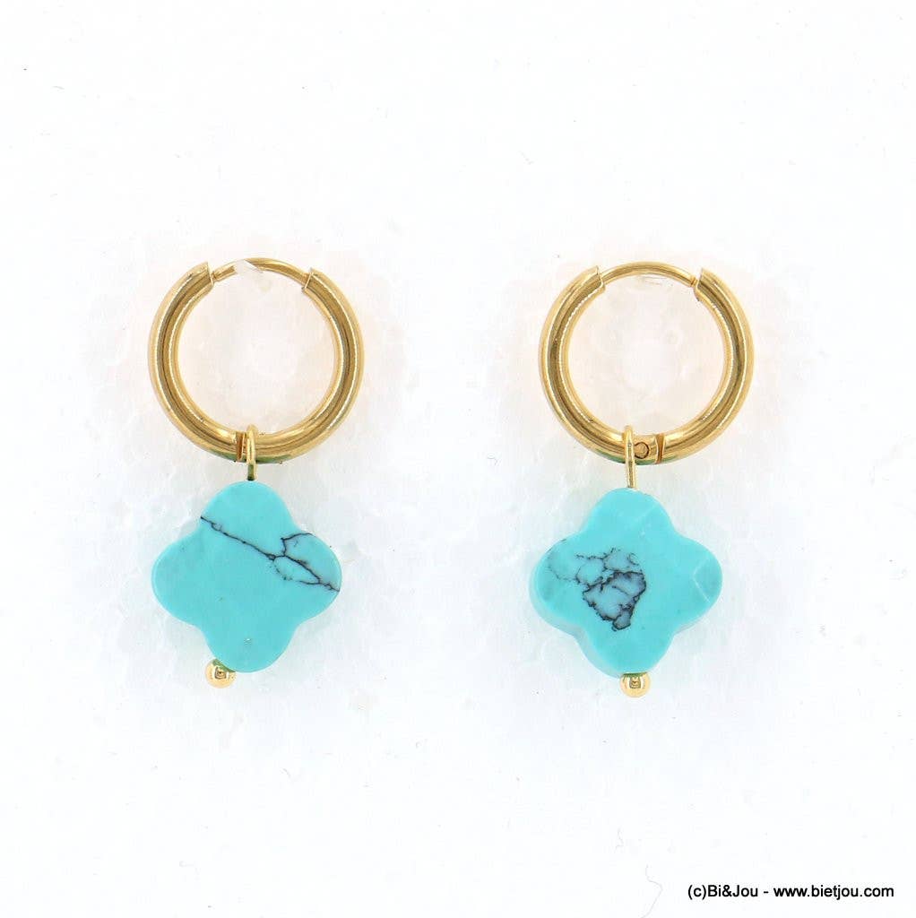 Lilas de Seine - Wholesale Huggie Earrings - Stone steel clover mini hoop earrings 03230466