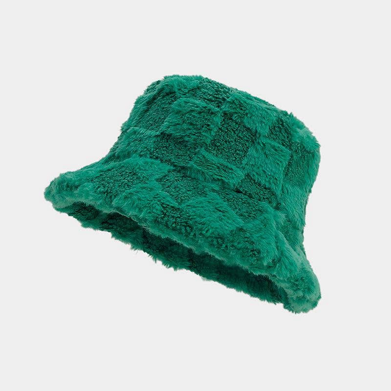 Dipped Shop – wholesale Bucket hat – Women's – Winter Fuzzy Trendy Plaid Thick Warm Bucket Hat DP25G7465