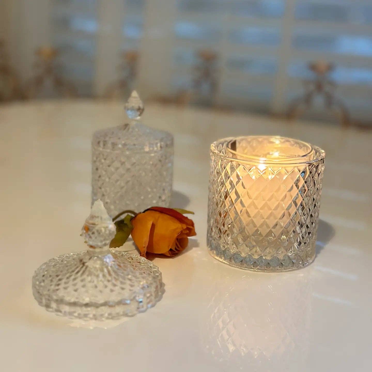 Mothology Home - Wholesale Jar - Diamond-Cut Crystal Glass Storage Jar Set3