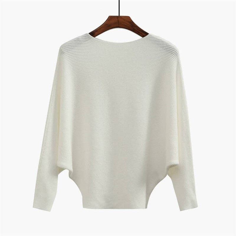 ShieldChic - Wholesale Knit Sweater - Women's - Solid Color One-Word Collar Bat Sleeve Knit Sweater12