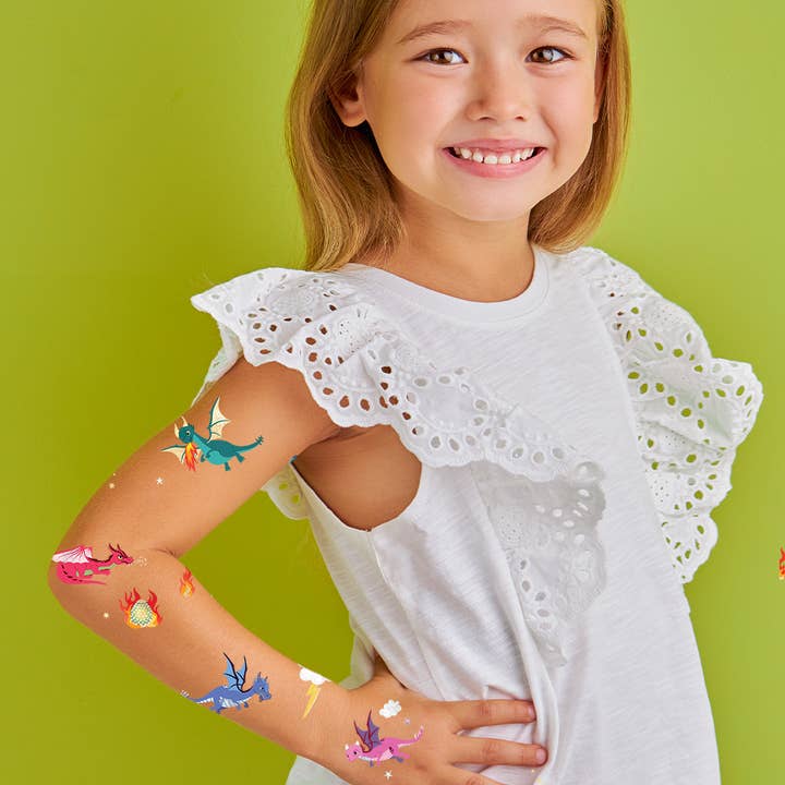 Flash Tattoos - Wholesale Temporary tattoo - DRAGONS kids metallic temporary tattoo pack | Kids gift 3