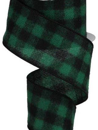 2.5"X10yd Fuzzy Flannel Check GREEN/BLK(Y) for wholesale by Waterman's Loft Inc.