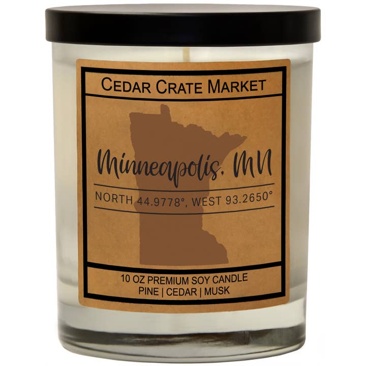 Custom State Kraft Candles with Coordinates for wholesale by Cedar Crate Market