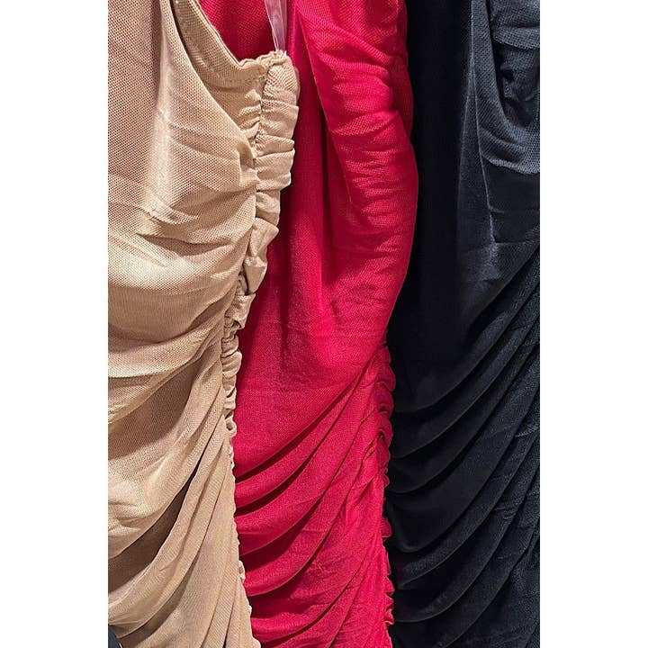 Curve Market - Wholesale Dress - Women's - PLUS SIZE MESH RUCHED DRESS