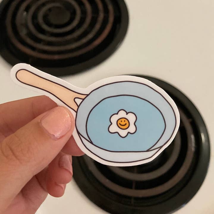 Frankie Blue - Wholesale Sticker - Smiley Face Egg on Frying Pan Sticker