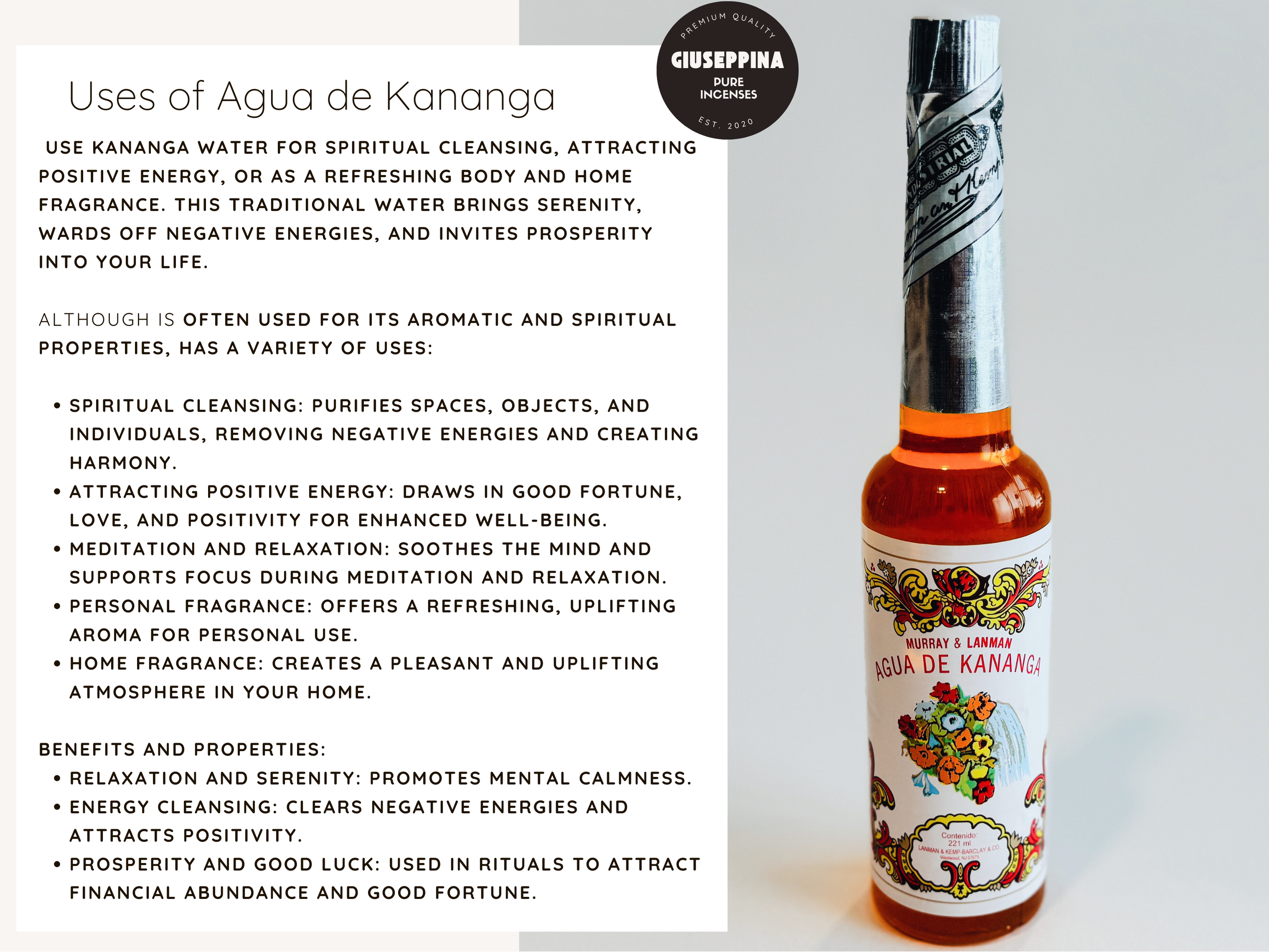 Giuseppina Shop - Wholesale Perfume/Eau de Toilette - Kananga Water - The Original Agua de Kananga from Peru6