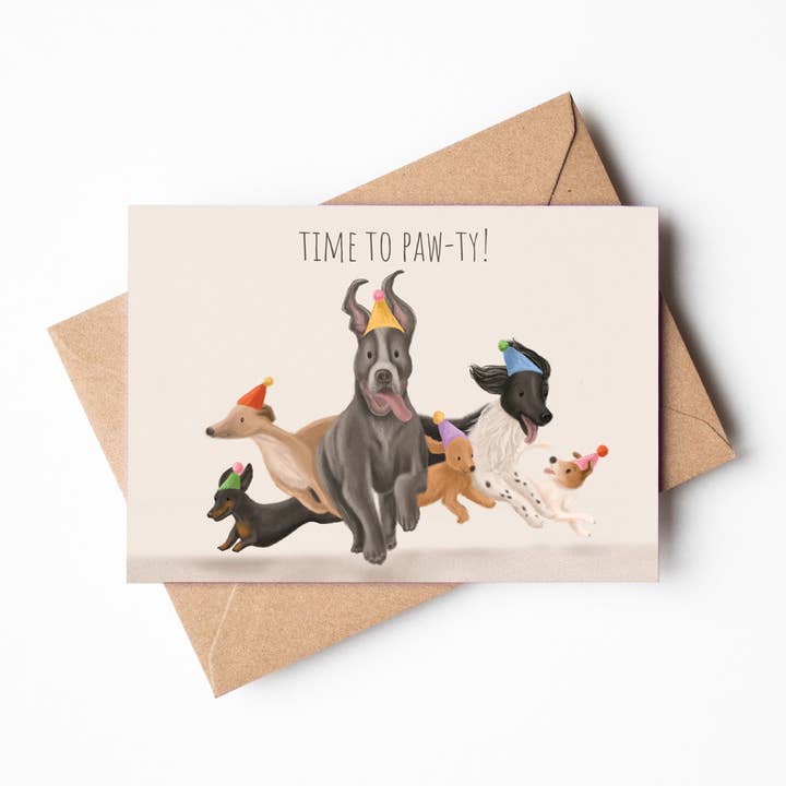 Time to Paw-ty Dog Greeting Card for wholesale by Jo Couch